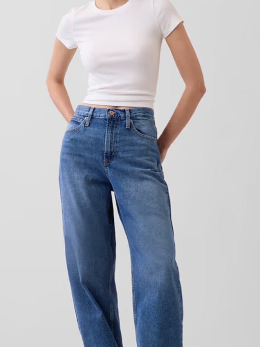 GAP High Rise Barrel Jeans 24 00R Medium Wash Curved Leg Denim Barely Worn